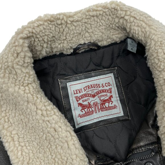 Levi’s Faux Leather Sherpa Collar Trucker Jacket Men’s Large Free Shipping - Picture 4 of 11